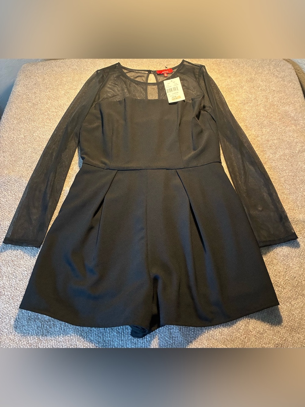 Saks Fifth Avenue Black Sheer Long-Sleeve Yoke Romper